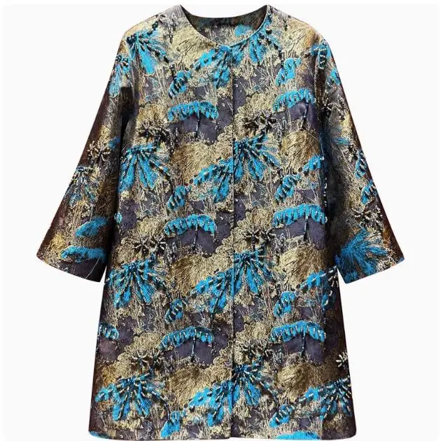 Женский зимний плащ 2024 года в Европе и США новый синий винтажный жаккардовый с