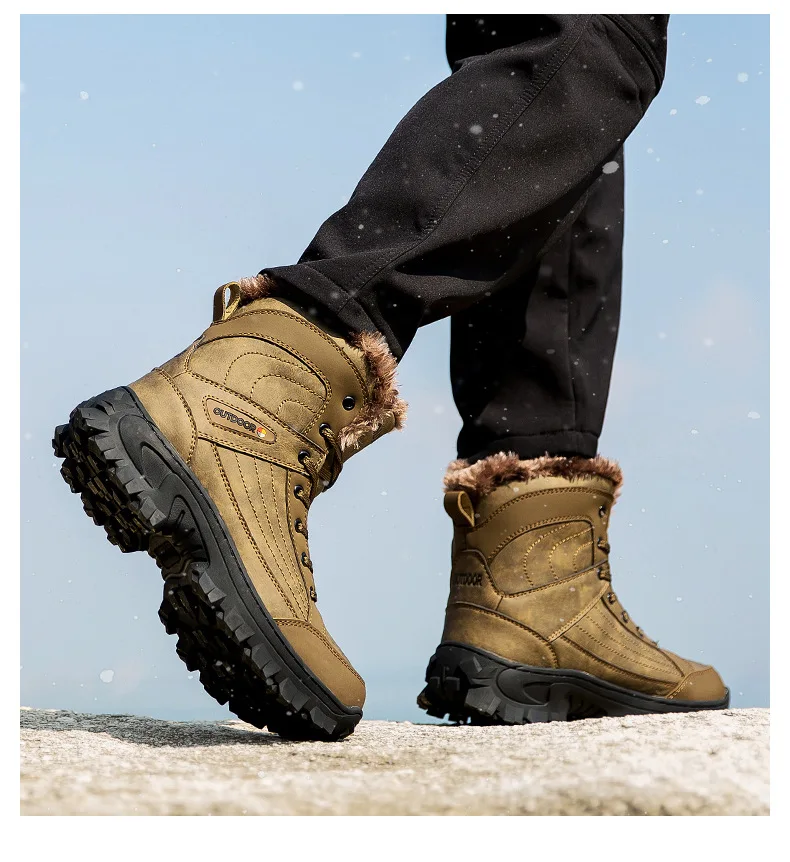 Winter plush warm cotton shoes men's large mountain climbing shoes high top snow boots outdoor boots