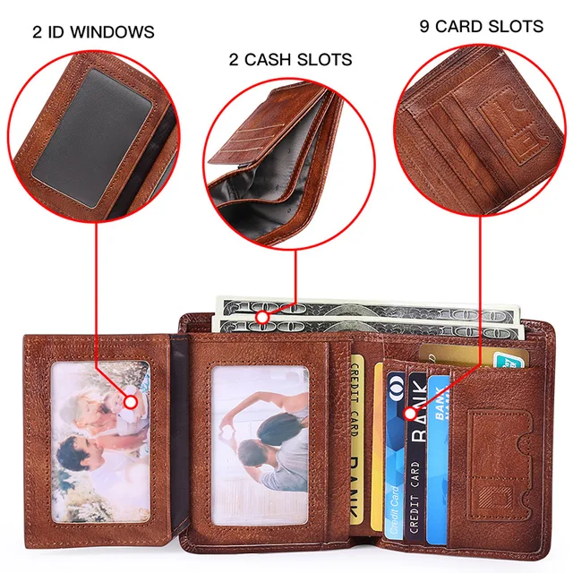 Minimalism Men's Wallet  Vintage Genuine Leather Wallet Credit Card Holder RFID Wallets for Men Money Clip 4