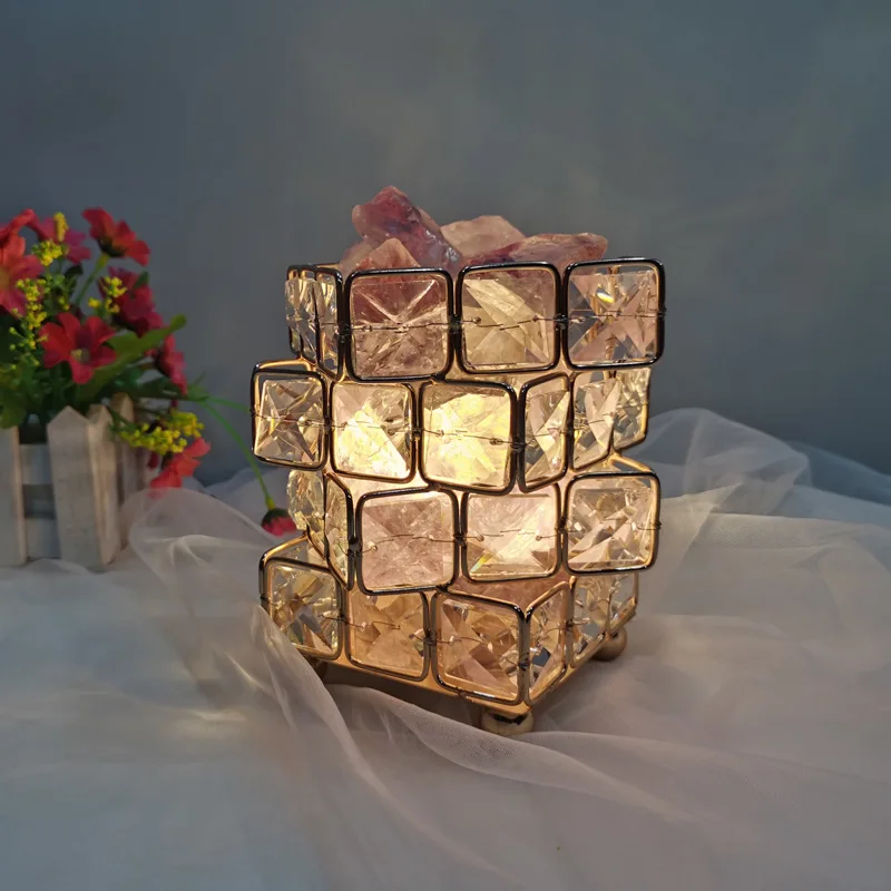 MATISIN Light Luxury Four-layer Crystal Cube Table Lamp Diffuse Fragrance Natural Stone Bedroom Bedside Decorative Crystal Lamp