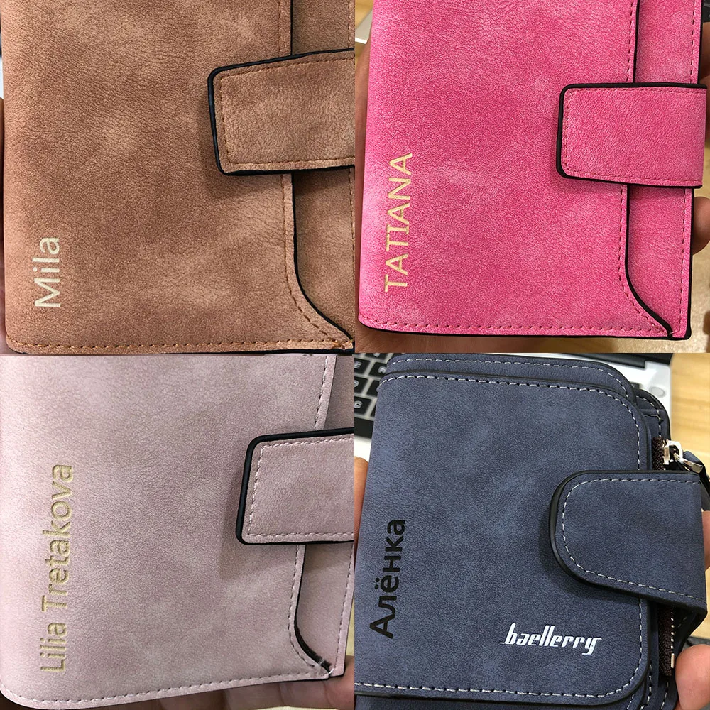 2022 Fashion Women Wallets Free Name Engraving New Small Wallets Zipper PU Leather Quality Female Purse Card Holder Wallet images - 6