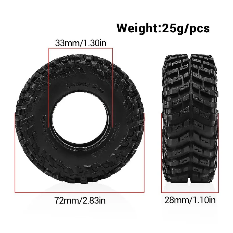 Фото Шины для радиоуправляемых краулеров 72*28 мм W332 для моделей 1/18 TRX4M SCX24 FMS Ascent-18, запчасть для тюнинга, DIY №2