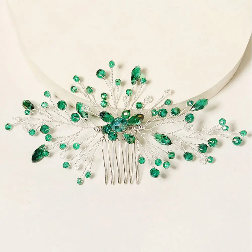 

Romantic Hair Jewelry Leaves Headpiece Wedding Bridesmaid Green Crystal Leaf Bridal Clips Hair Combs Hair Pin