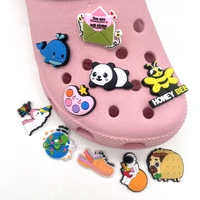 10pcs mixed cute panda astronaut animal shoe charms earth whale alpac crocs pin accessorie badges shoe ornament buckle kids gift
