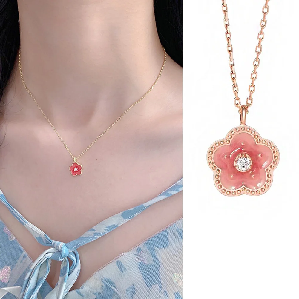 

Summer New Fashion Heart Peach Blossom Flower Colored Zircon Pendant Necklace For Women Girls Birthday Gift Jewelry Wholesale