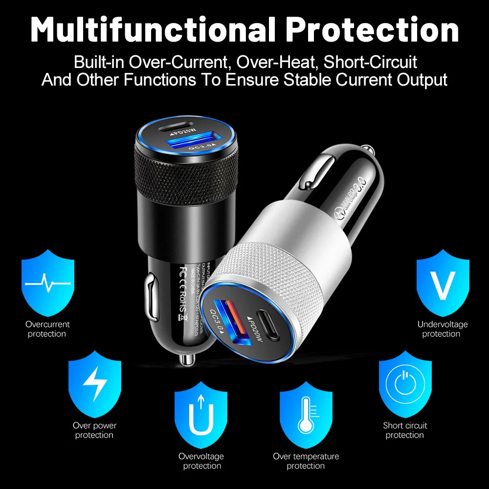 Быстрое зарядное устройство QC3.0 + PD 1 шт. 38 Вт стандартное автомобильное Type-c