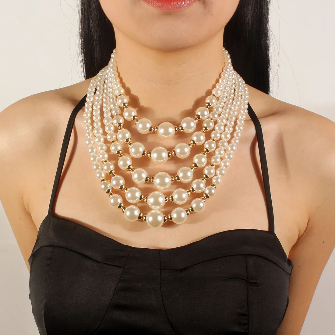 

Trend Multilayer Pearl Beaded Choker Necklace For Women Vintage Short Clavicle Chain Bohemia Necklace Bridal Dinner Y2K Jewelry