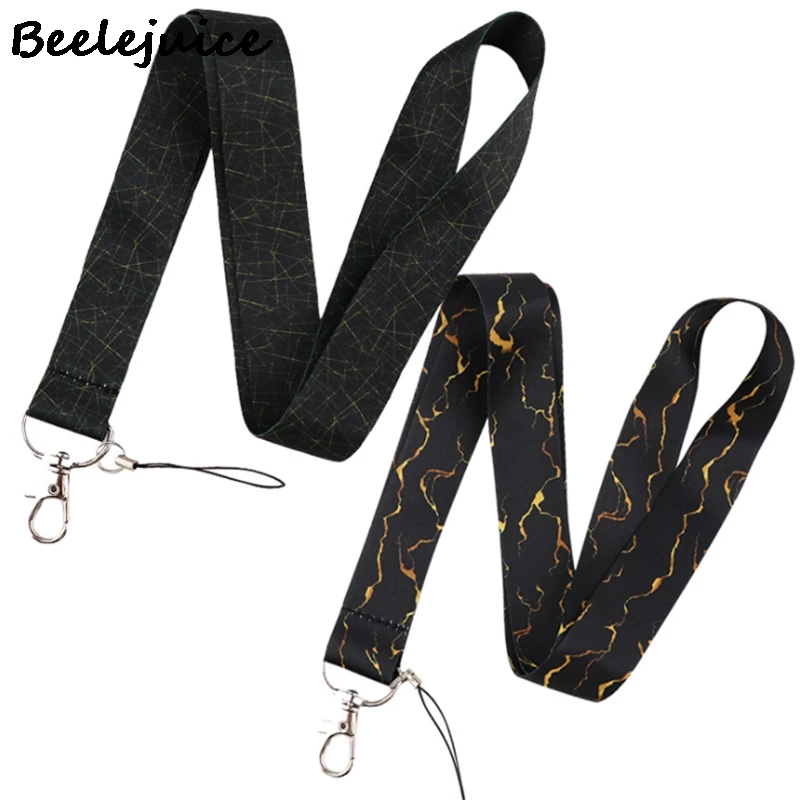 

Black Marble Neck Keychain Necklace Webbings Ribbons Anime Cartoon Neck Strap Lanyard ID badge Holder Keychain Lanyards Gifts