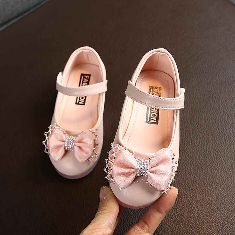 Little Girls Shoes Princess Child Kids Shoes Pink Bow-knot Children Casual Flats Soft Party Wedding Floral Leather Shoes Flower