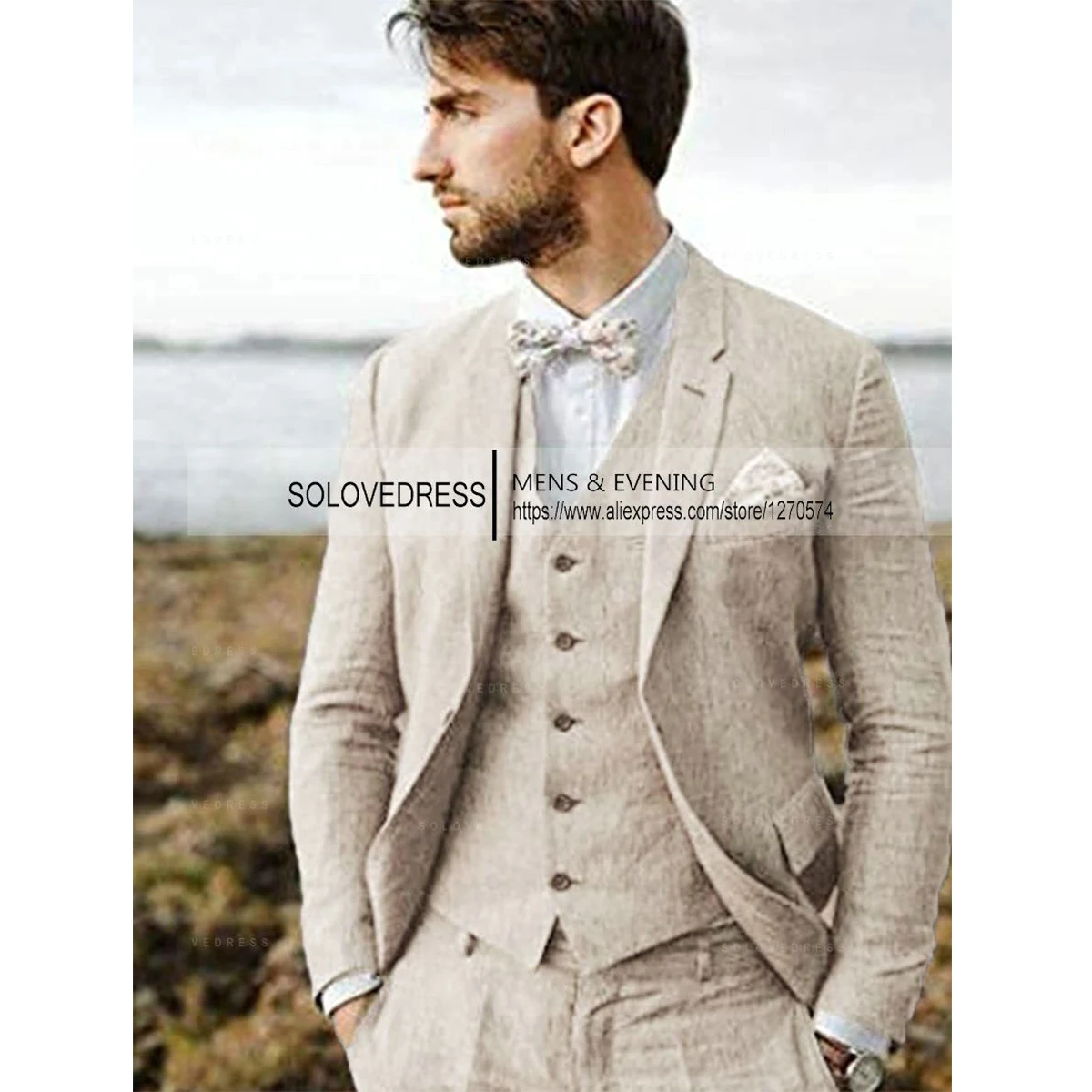 Mens Designer Clothes 3 Piece Sets Business Slim Suit Vest Trousers Wedding Party Fashion Cotton and Linen Men's Casual (Blaz