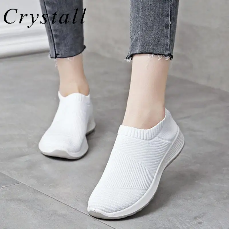 

Women's Mesh Sneakers Knitting Casual Light Breathable Solid Color Walking Shoes Fashion Slip On Ladies Running Footwear 2022
