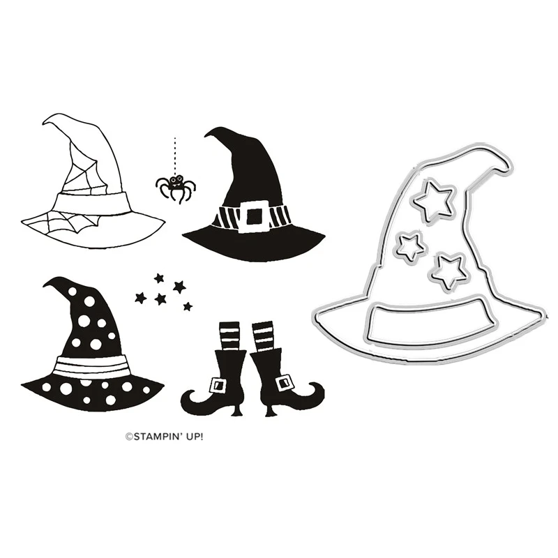 

Ведьма шляпа обувь Хэллоуин новейший каталог 2022 вырезанные штампы прозрачный штамп Скрапбукинг для изготовления бумаги тиснение рамка кар...