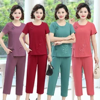 2022 women summer casual retro buckle t shirt and pants 2 piece sets two piece set tops and pants women 5xl