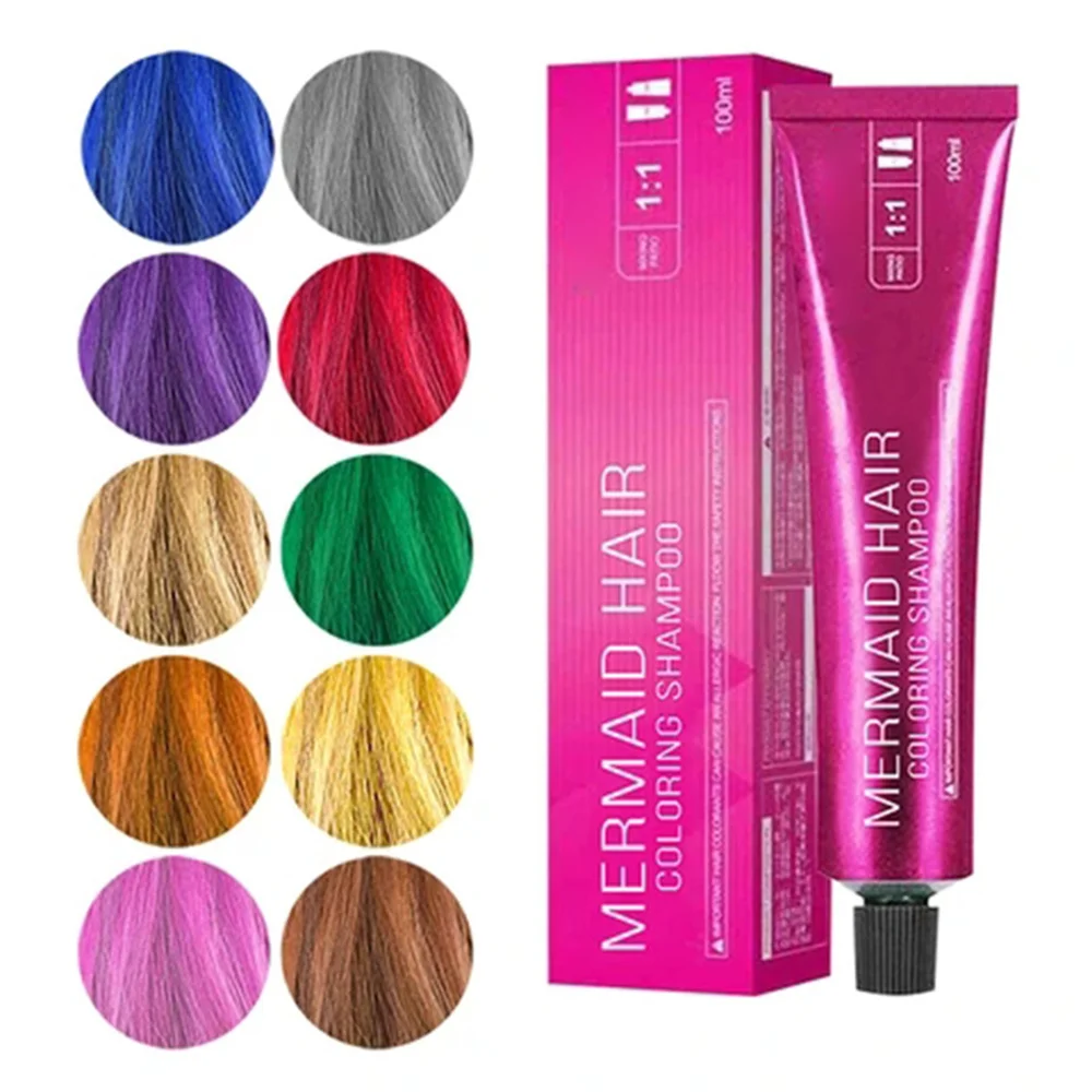 

100ml Dye Hair Mermaid Hair Coloring Shampoo Mild Safe Hair Dyeing Shampoo For All Hairs One-time Molding Paste Dye Cream Hair