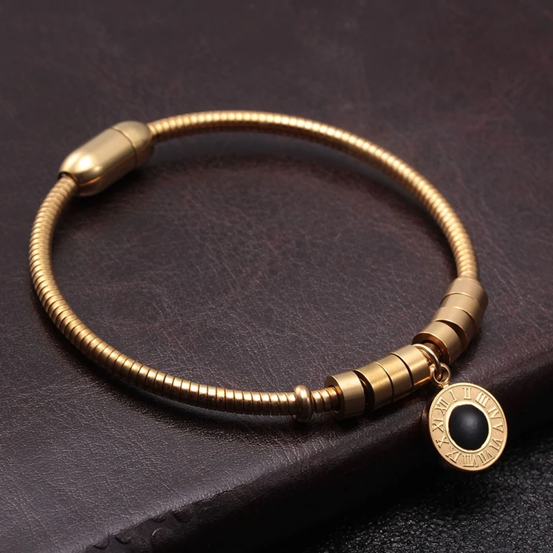 

Vintage Stainless Steel Round Roman Script Pendant Bracelets For Men Women Wedding Hook Closure Bangle Jewelry Gift