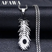 fashion feather pendant necklace stainless steel silver color boho leaf shaped necklaces chain jewelry colliers boheme n4627s01