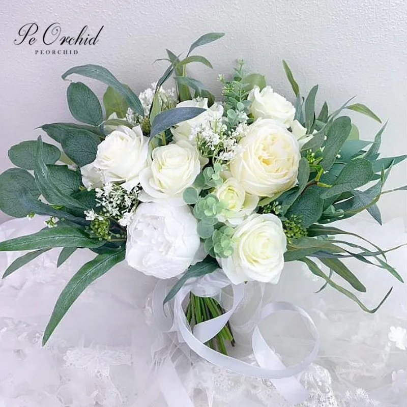 Wedding Decor Brides Hand Flowers Peonies Eucalyptus Greenery Boho Bouquets