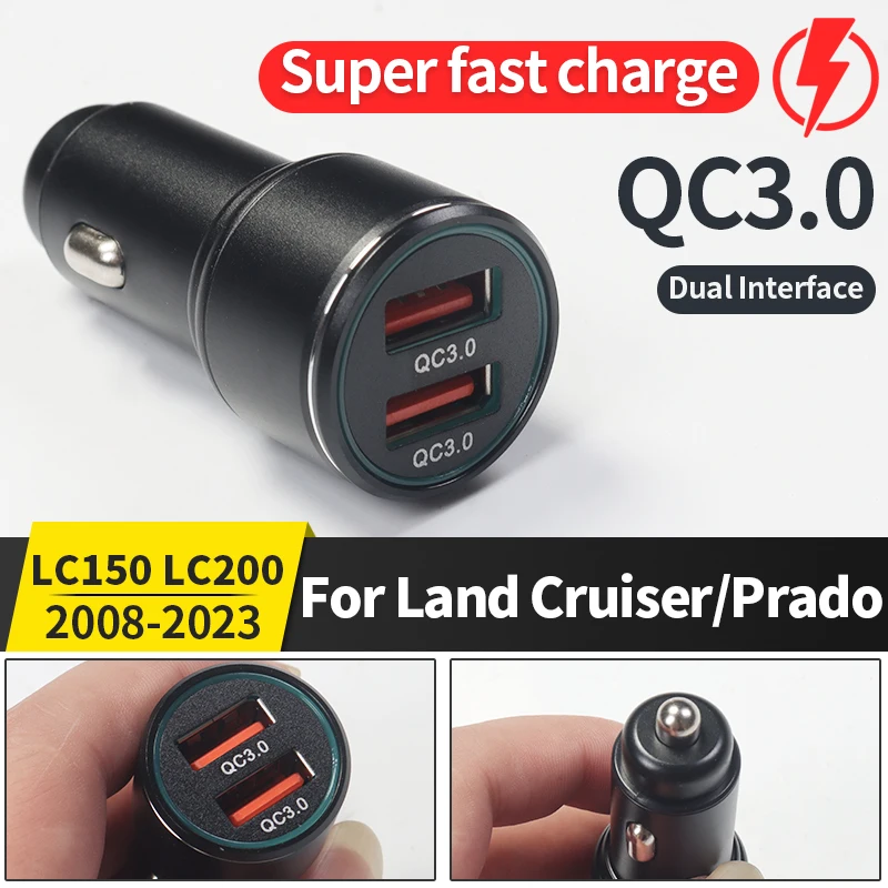 

QC3.0 USB Car Charger 2 Ports For Toyota Land Cruiser 200 Prado 120 150 LC120 LC150 LC200 Interior Cigarette Lighter Accessories