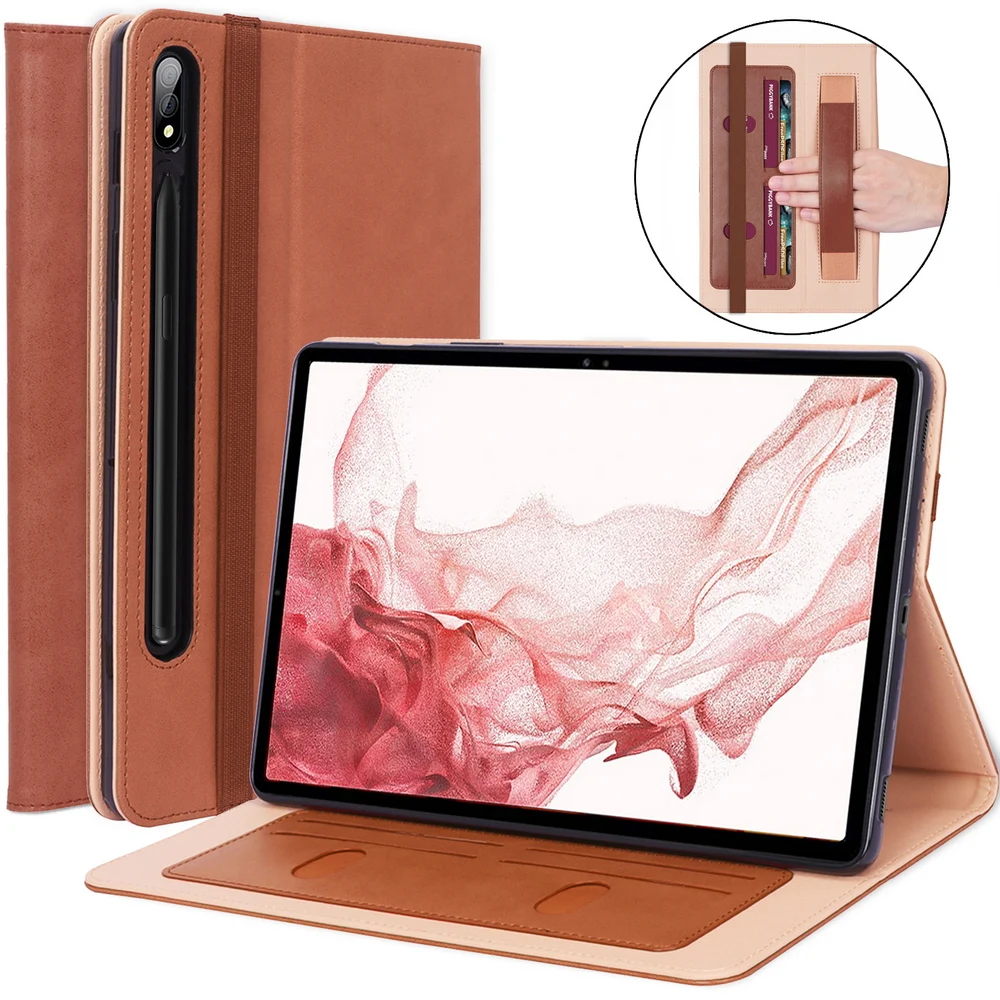 

For Samsung Galaxy Tab S8 Plus 12.4 inch SM-X800 X806 PU Leather Case with Card Slot Handhold Kickstand Shockproof Tablet Cover
