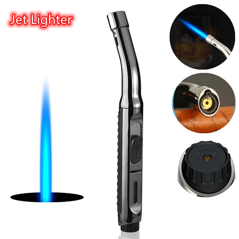 

New Windproof Inflatable Lighter Blue Flame Outdoor Barbecue Jet Torch Lighter Moxibustion Cigar Lighter BBQ Kitchen Lighters