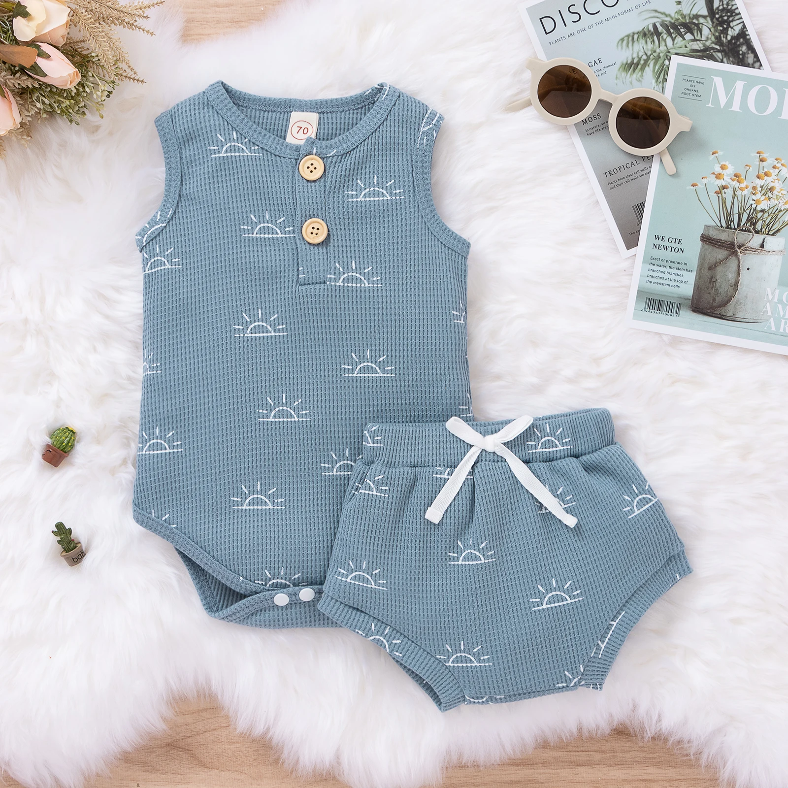 

Newborn Infant Baby Boy Clothes Set Sun Print Sleeveless Romper Shorts Outfits Summer Toddler Costumes D35