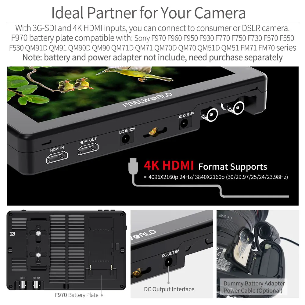 Фото FEELWORLD Новый LUT7S PRO 7-дюймовый 2200nits DSLR-камеры полевой монитор ультра яркий 3D LUT сенсорный экран 4K HDMI 3G-SDI входной выход №3