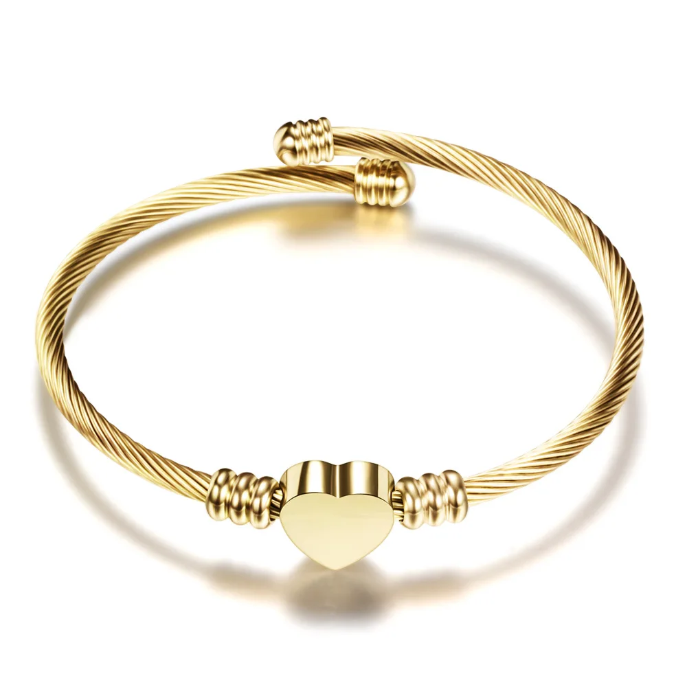 

Trendy Braided Cable Heart Cuff Bracelet Gold-color Stainless Steel Love Bracelet Bangle For Women Jewelry Valentines Day
