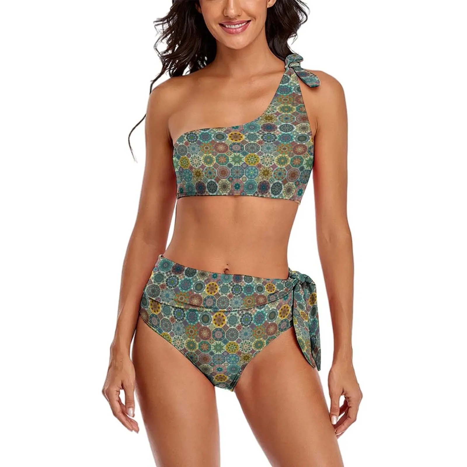 

Sexy Vintage Patchwork Print Bikini Swimsuit Abstract Tile Design Cute Swimwear Graphic Bikinis Set Push Up Swimsuits Beach Wear