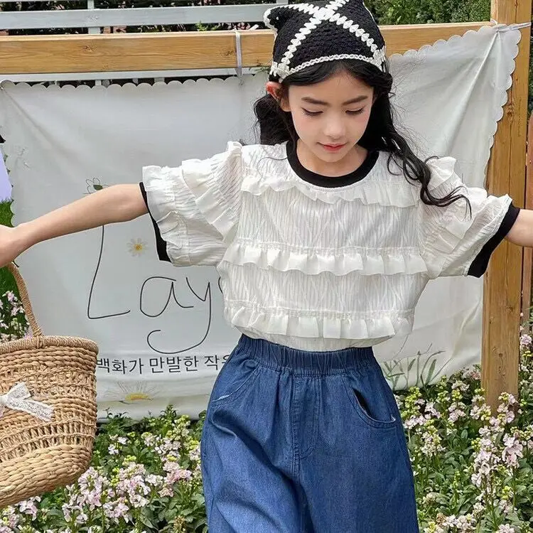 Летняя белая модная нишевая футболка с коротким рукавом для девочек-подростков