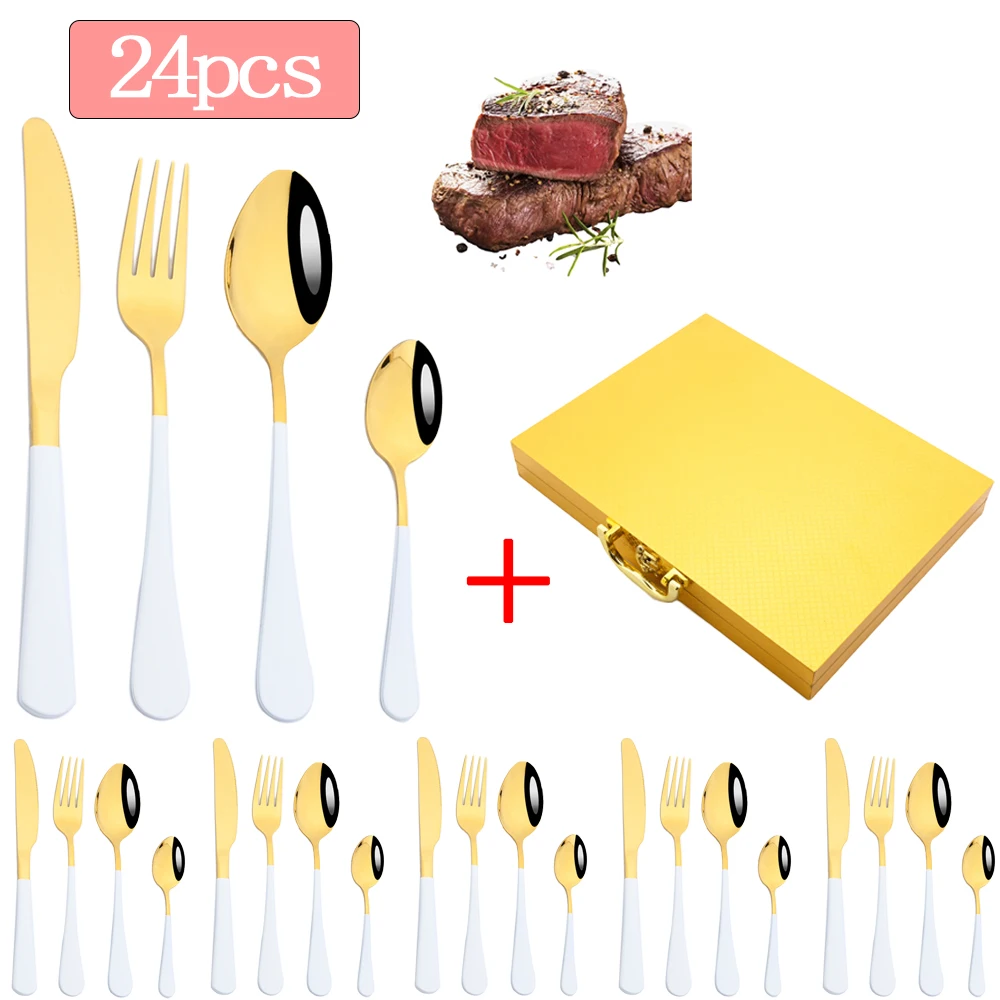 

Набор золотых столовых приборов, 24 шт., столовые приборы из нержавеющей стали 304, столовые приборы в западном стиле, ложка, вилка, нож, столовы...