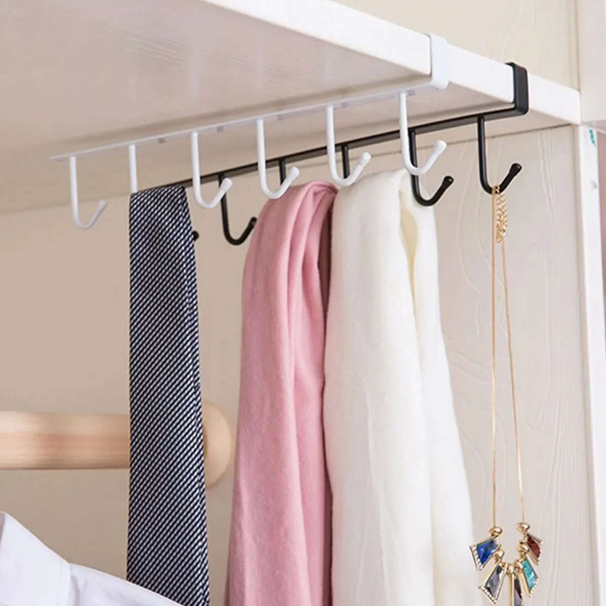 

L 6 Hooks Cup Holder Mug Hooks Under Cabinet Nail Free Coffee Cups Holder Metal Under Shelf Mug Cup Holder Hanger for Cups