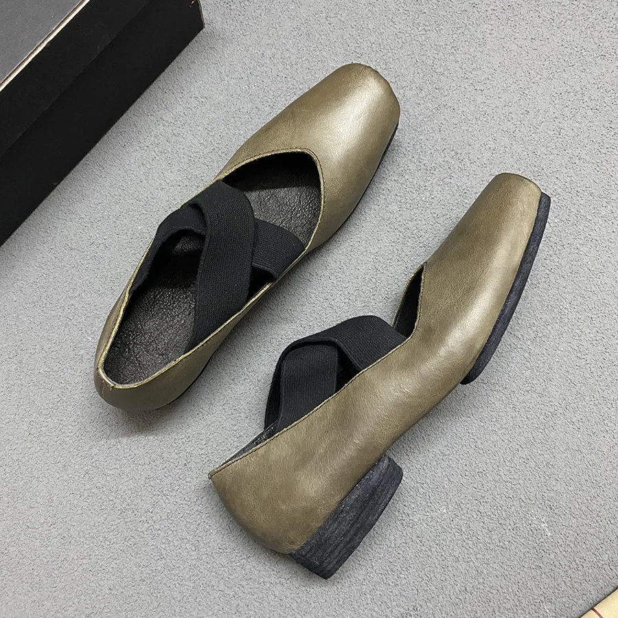 Женские кожаные туфли ручной работы Балетные Туфли Мэри Джейн с квадратным носом