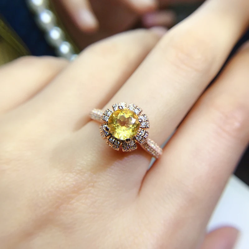 Роскошное 925 бриллиантовое кольцо 8 мм 2ct VVS класс натурального цитрина для