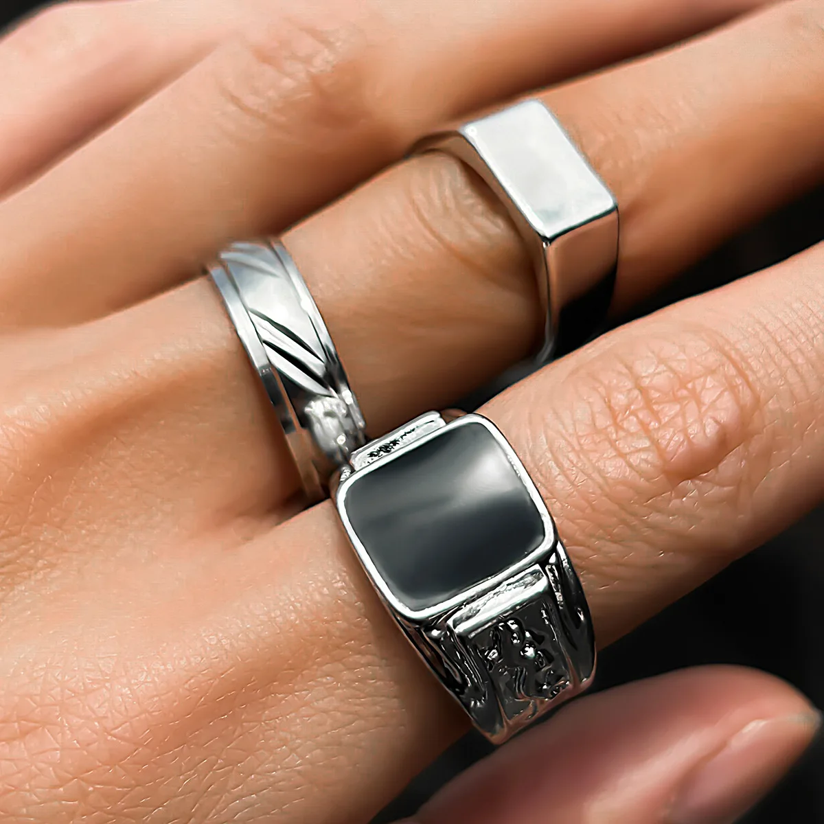 

Titanium Steel Square Ring Set for Man Fashion Personality Hip hop Metallic Geometric Ring Cross-border Men's Ring