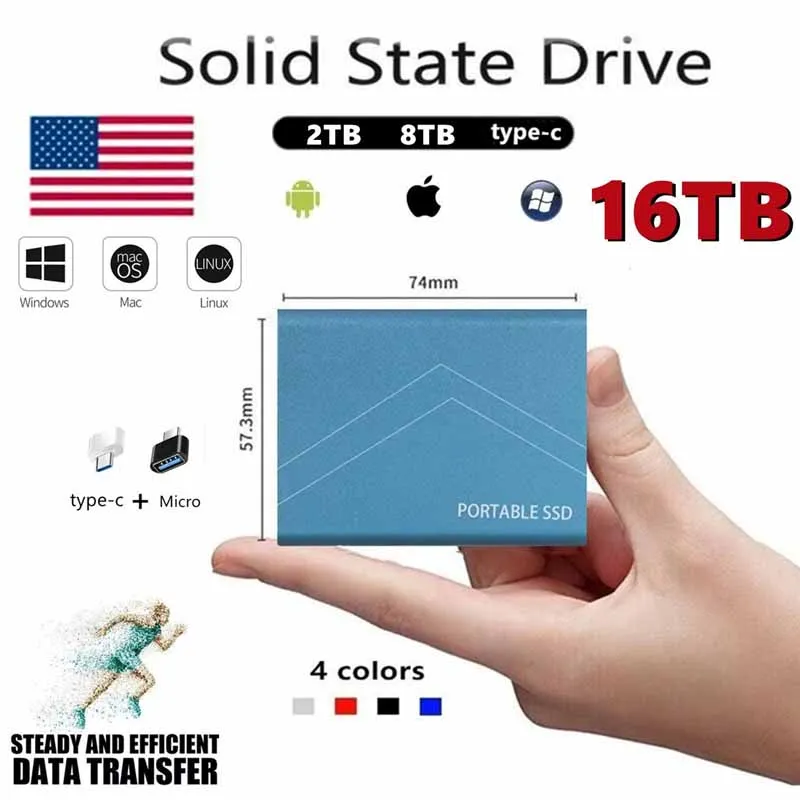

2022 Hot SSD External Hard Drive 16TB Storage Device Hard Drive Type-C USB 3.1 Mobile Hard Drives Solid State HD Externo Laptop