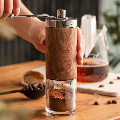Портативная кофемолка для зерен дерева, ручная кофемолка ручной работы из нержавеющей стали, кухонная кофемолка