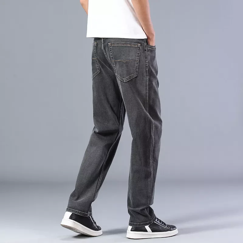2022New Spring and Summer New Men's Gray Thin Jeans Advanced Stretch Loose Straight Denim Trousers Male Plus Size 40 42 44 B