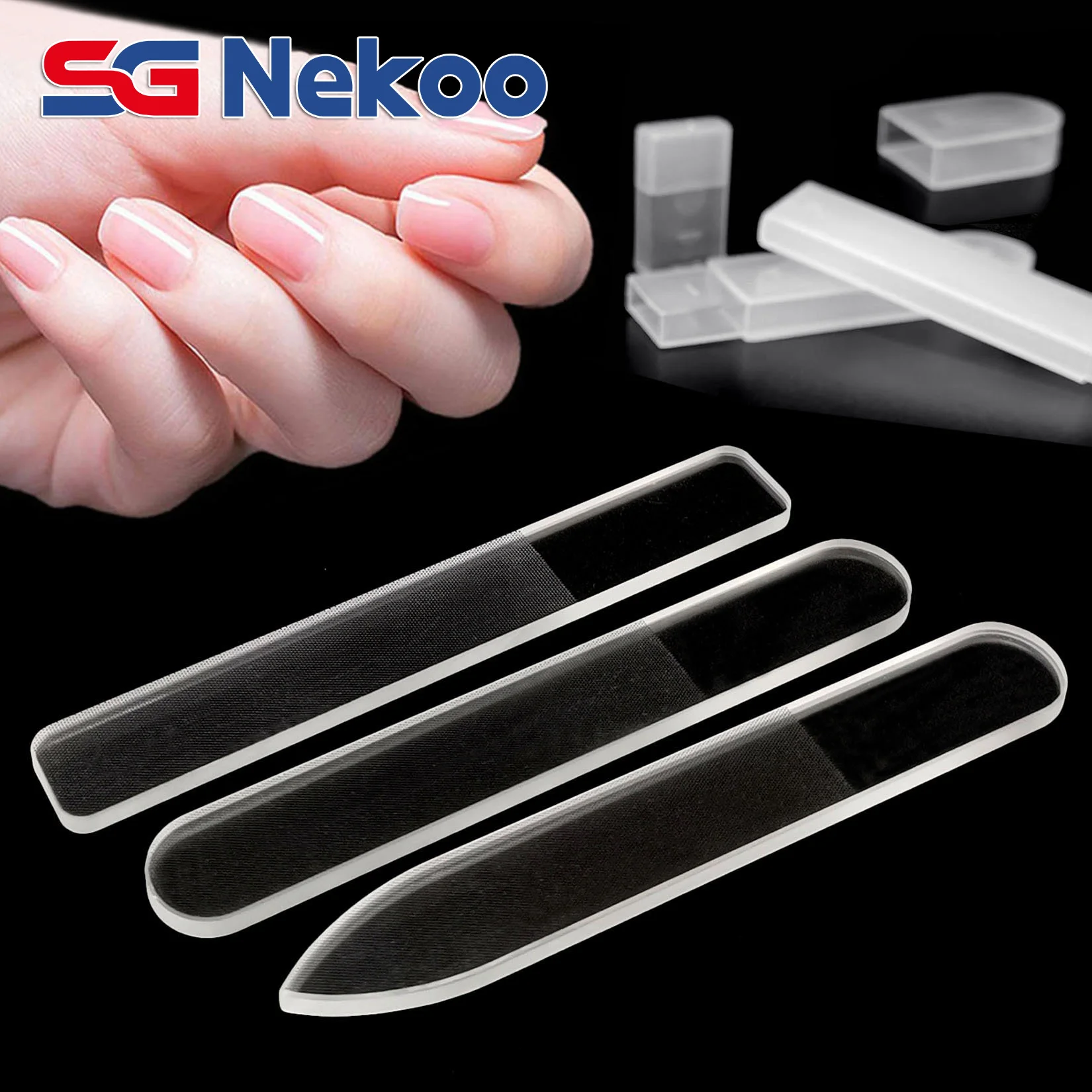 

SGNEKOO Professional Nano Glass Nail Files for Natural Nails Polishing Strip Polisher Grinding Shiner Manicure Tool with Case