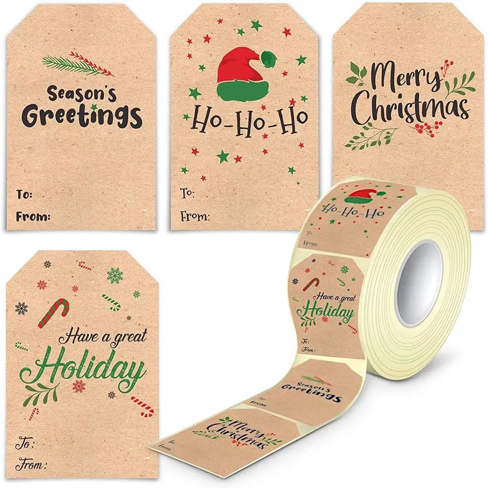 

300Pcs Merry Christmas Tags Gift Packaged Sticker Kraft Paper Handwritten Name Xmas Tree Elk Envelope Sealing Label Stickers