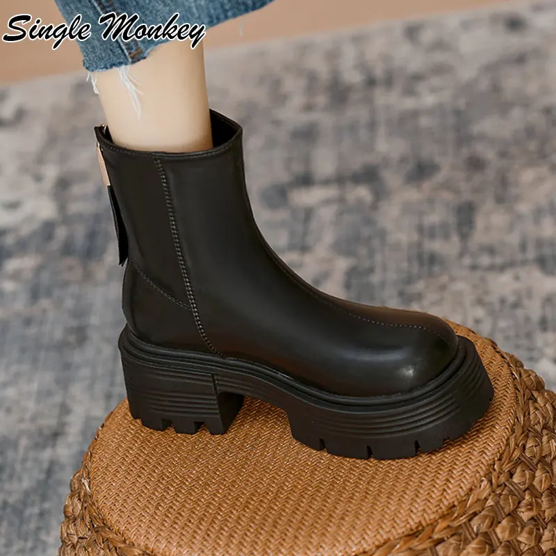 Женские ботинки челси на массивной платформе Зимние ботильоны среднем каблуке