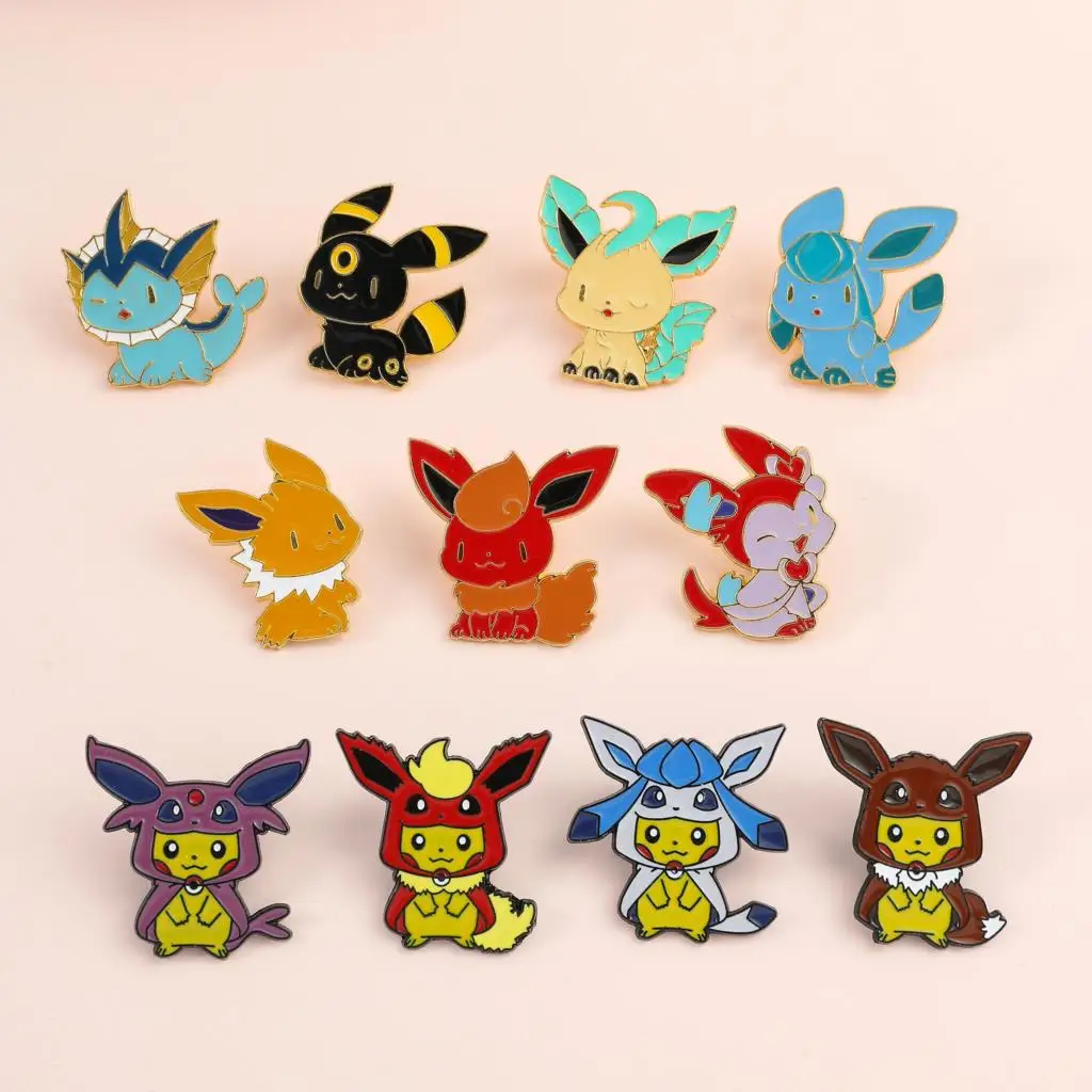 

Wholesale Kawaii Pokemon Pikachu Eevee Brooches for Clothing Lapel Pins for Backpacks Enamel Pin Badges Jewelry Collection Gift
