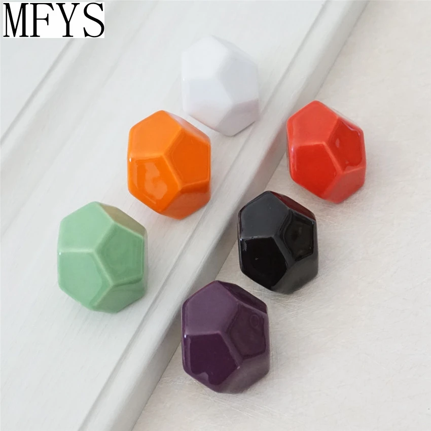 

MFYS Colorful Ceramic Knobs for Furniture Single Hole Cabinet Handles Black White Wardrobe Dresser Pulls Cupboard Door Hardware