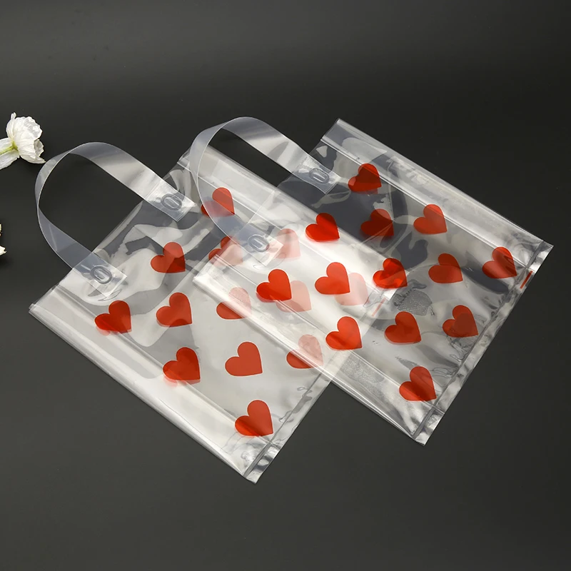 

Пластиковые пакеты для деловых подарков с ручкой, прозрачные пакеты для покупок с сердцем/маргариткой для вечеринки, свадьбы, дня рождения, 50 шт.