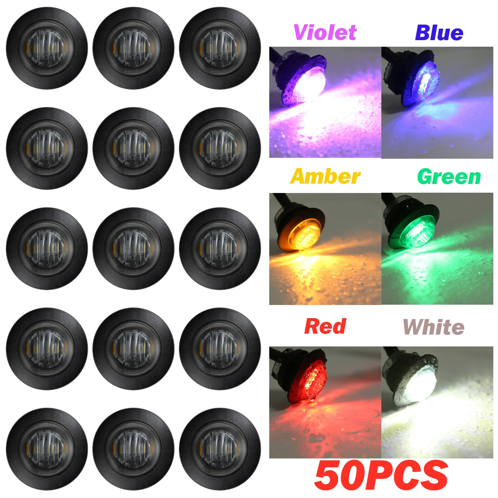 

50PCS 12V Round LED Side Marker Clearance Lights Tail Front Rear Signal Lamp Indicators Light IP68 Waterproof for Truck Trailer
