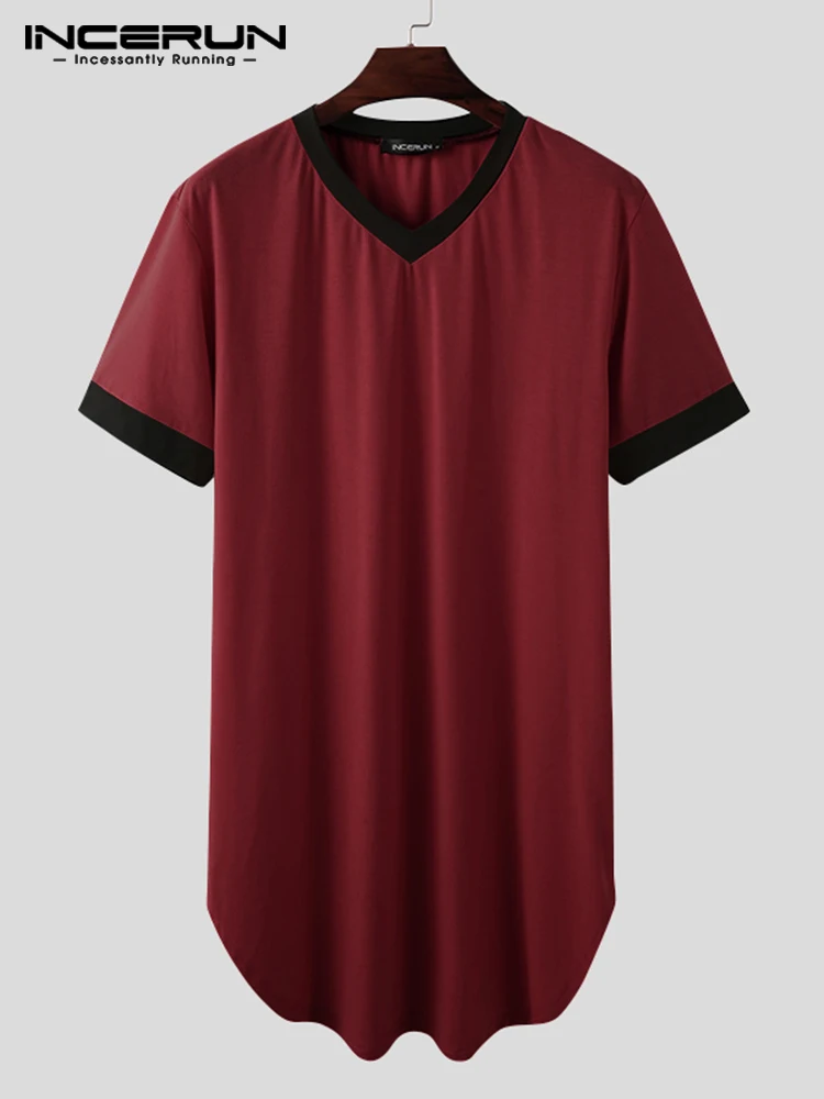 INCERUN 2023 Comfortable Homewear Men's Solid Patchwork Sleeve Sleep Robes Casual Loungewear Male Short Sleeve Nightdress S-5XL