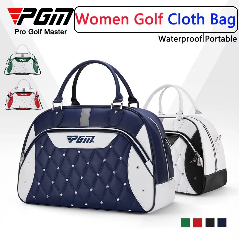 PGM Women Lightweight Golf Clothing Bag Waterproof Golf Shoe Bag High Capacity Package Portable Handbag Fashionable Diamond