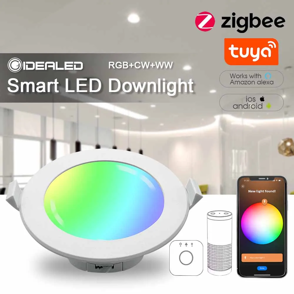 Smart Zigbee 3.0 Led Downlight RGB+CW+WW 3.5 Inch Round Ceiling Light Work with Hub Bridge Lightify Hub Echo Plus,APP/Alexa