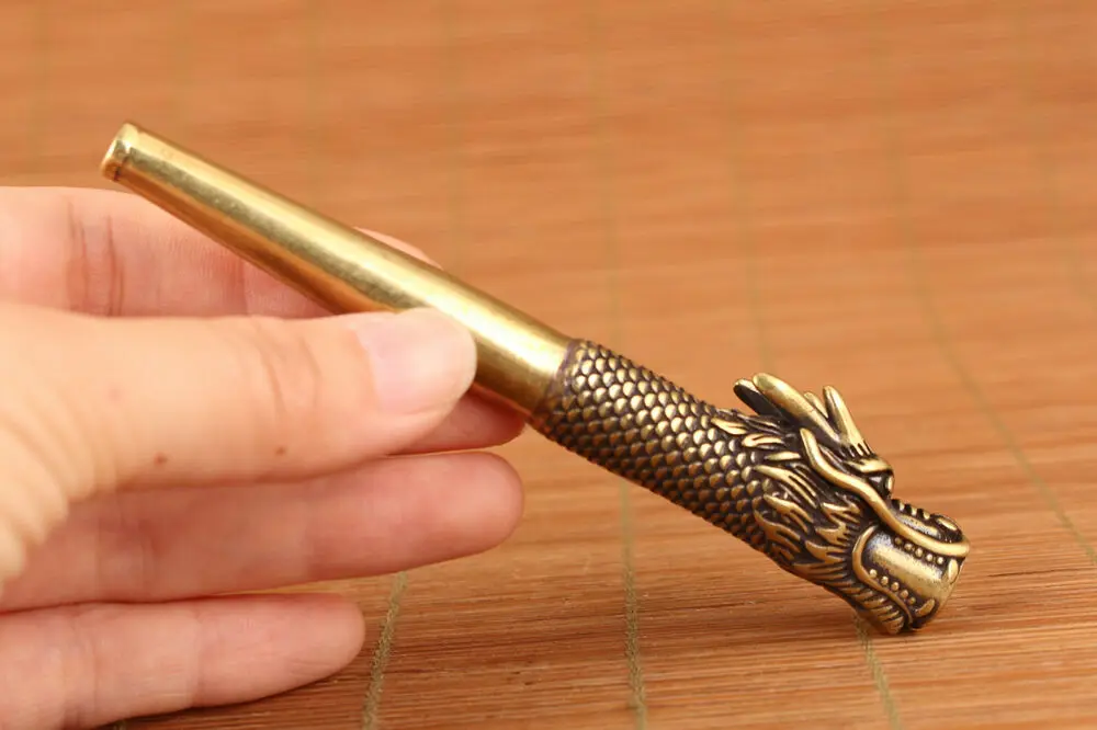 Китайская Бронзовая ручная литейная Статуя Дракона Коллекционная трубка