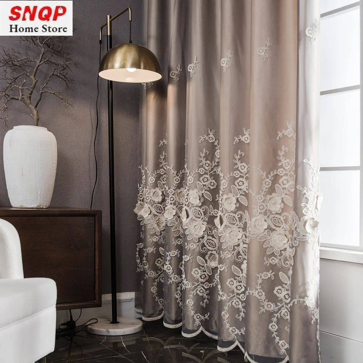 

Custom European Blackout Luxury Curtains for Living Room Bedroom Double Tulle Cloth Yarn Integration Gold Rose Embroidery Relief