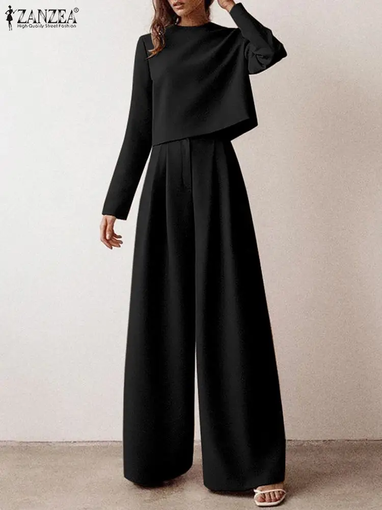 Комплект Спортивный ZANZEA женский однотонный модный элегантный костюм из 2